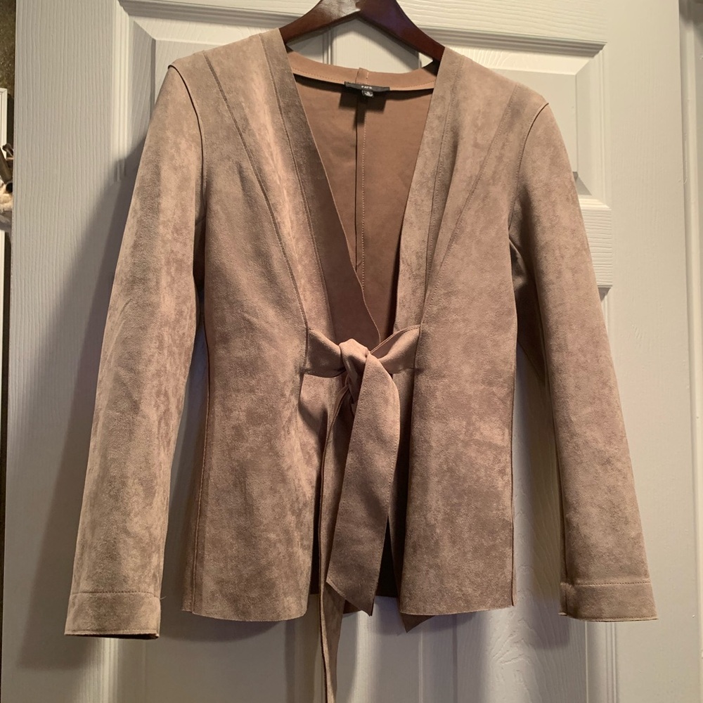 Fate Tan Women's Blazer - Size S, NWOT, taupe-tan color, tie front, suede like
